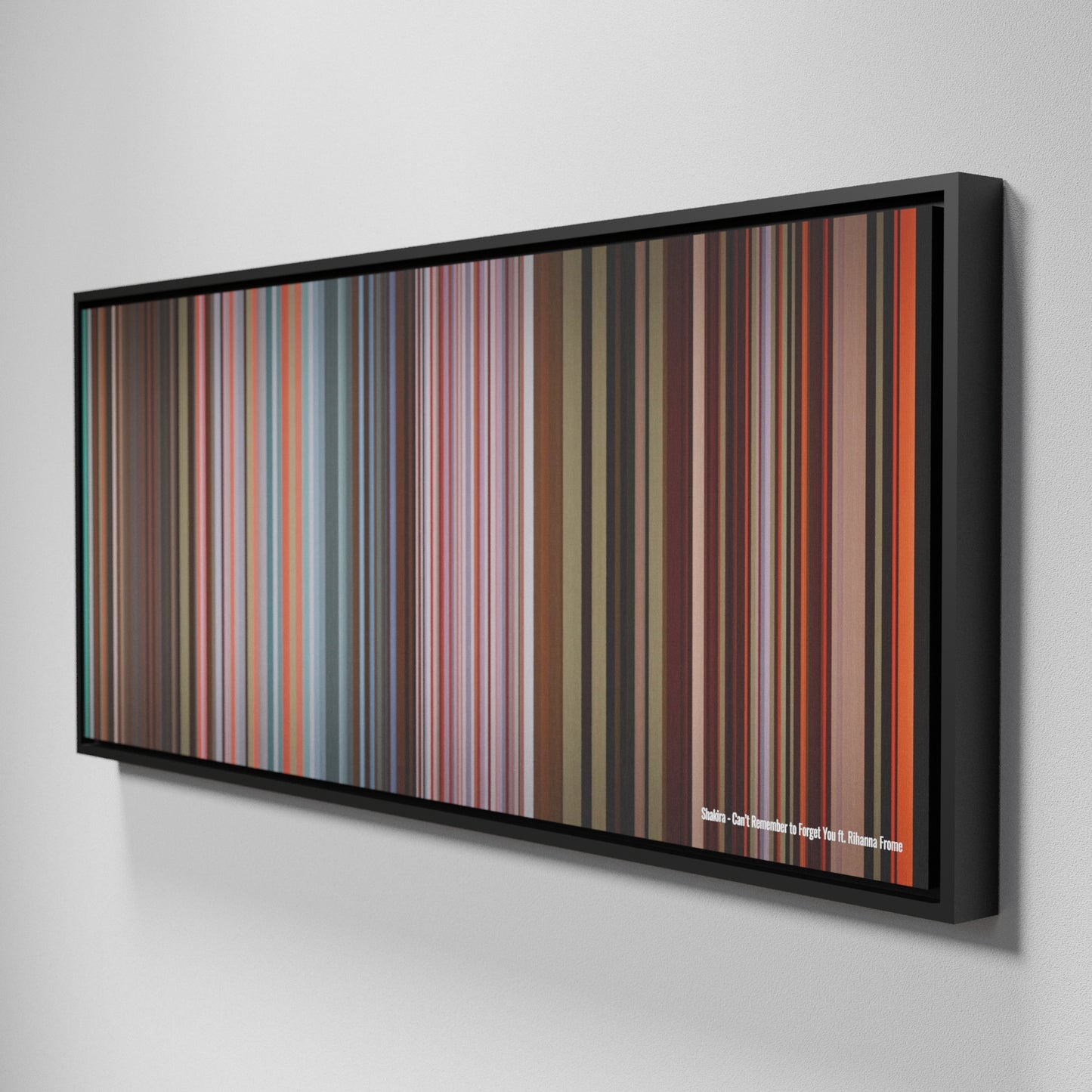 Side view of Framed Buff's of Shakira-Cant-Remember-to-Forget-You Frome on the wall