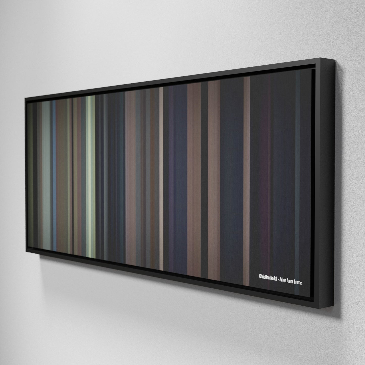 Side view of Framed Buff's of Christian-Nodal-Adios-Amor Frome on the wall