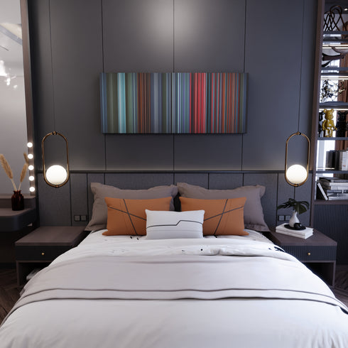 Bedroom interior with Major-Lazer-Cold-Water Frome on the wall