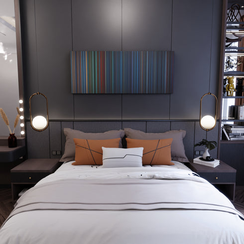 Bedroom interior with Myke-Towers-Farruko-Arcangel-Sech--Zion-Si-Se-Da-Remix Frome on the wall