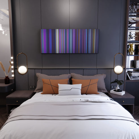 Bedroom interior with Black-Eyed-Peas-J-Balvin-Ritmo Frome on the wall