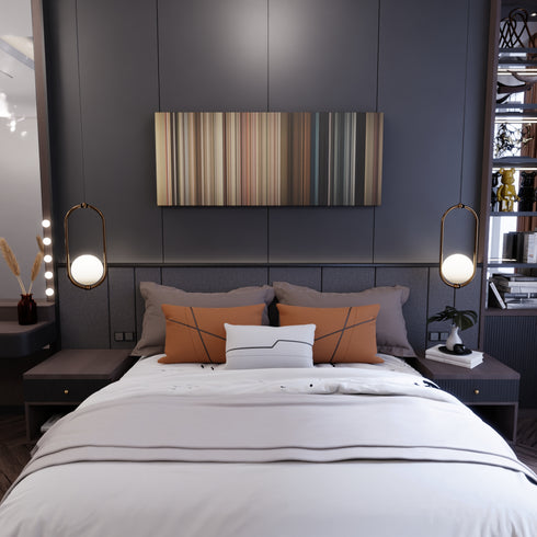 Bedroom interior with Skrillex-Bangarang Frome on the wall