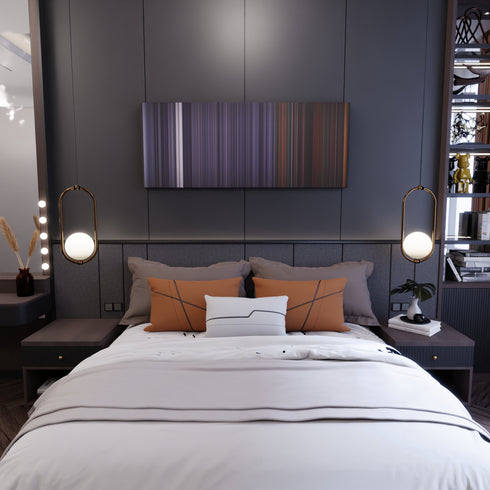 Bedroom interior with Bon-Jovi-Livin-On-A-Prayer Frome on the wall