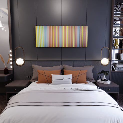 Bedroom interior with CantaJuego-Soy-Una-Taza Frome on the wall