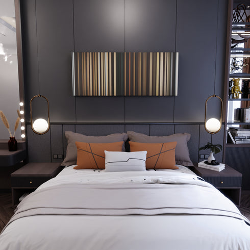 Bedroom interior with Ozuna-Te-Vas Frome on the wall