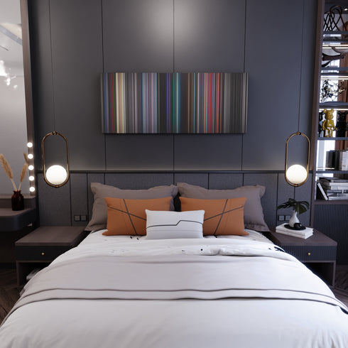 Bedroom interior with Swedish-House-Mafia-Dont-You-Worry-Child Frome on the wall