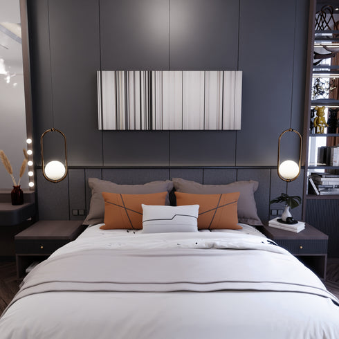 Bedroom interior with Omarion-Post-To-Be Frome on the wall