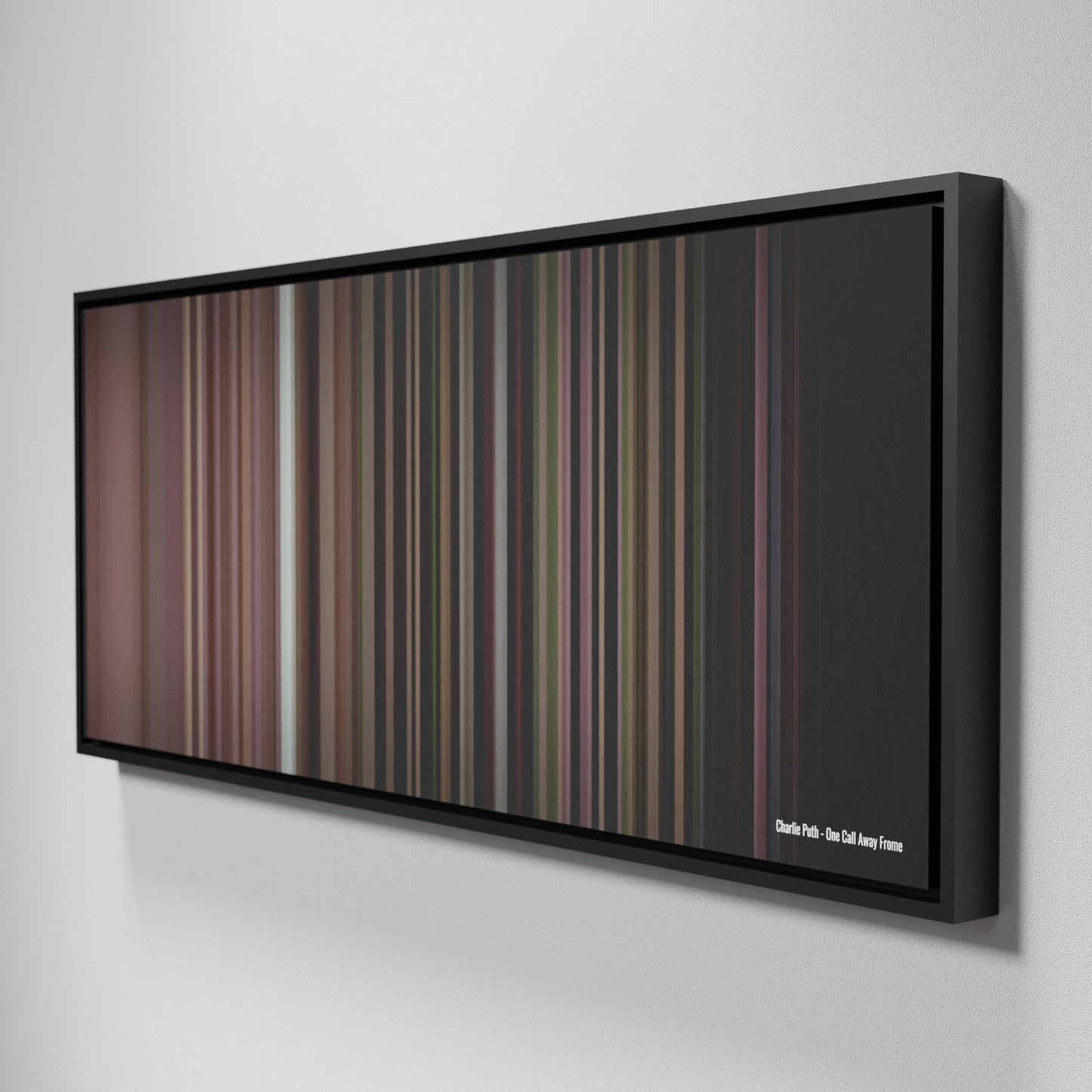 Side view of Framed Buff's of Charlie-Puth-One-Call-Away Frome on the wall