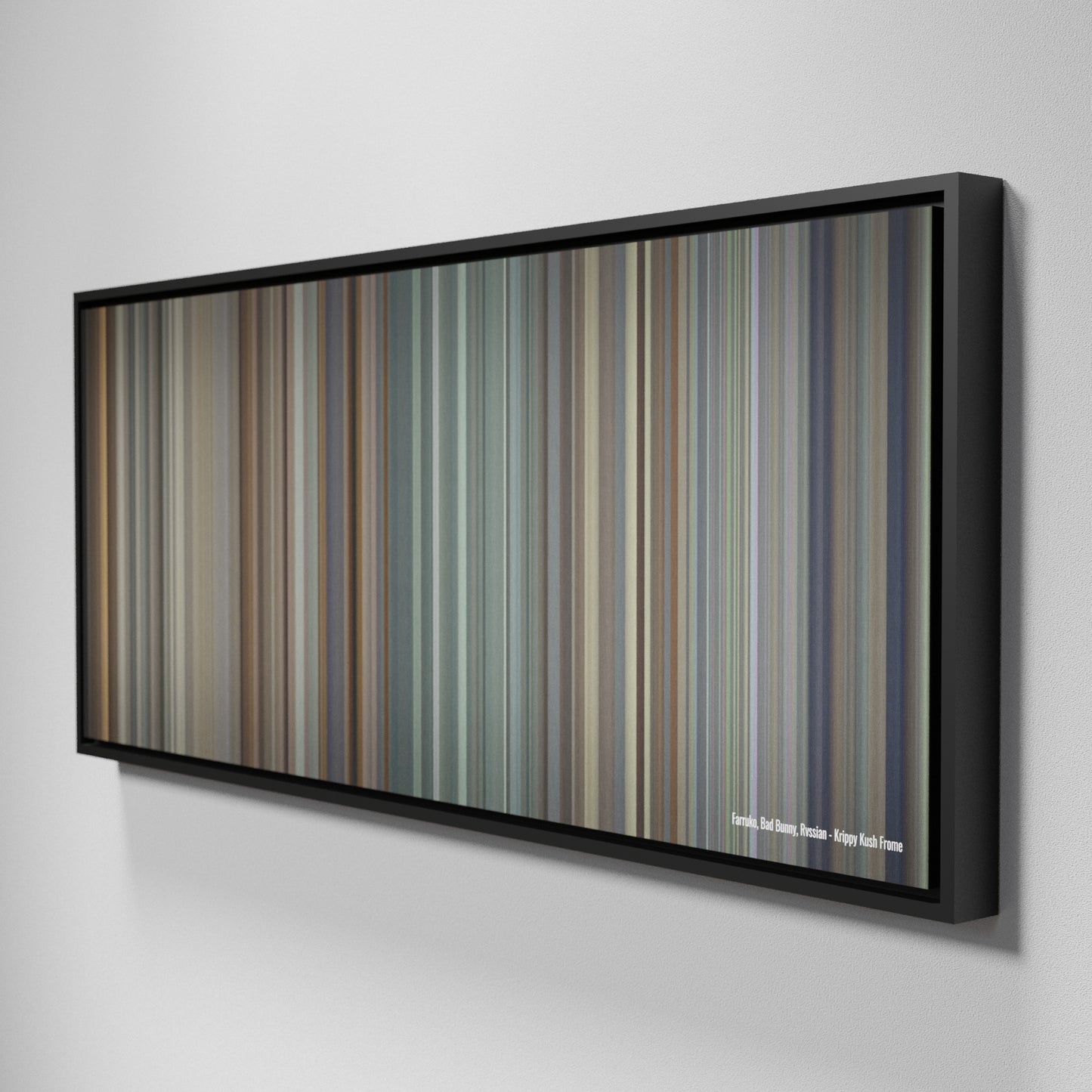 Side view of Framed Buff's of Farruko-Bad-Bunny-Rvssian-Krippy-Kush Frome on the wall