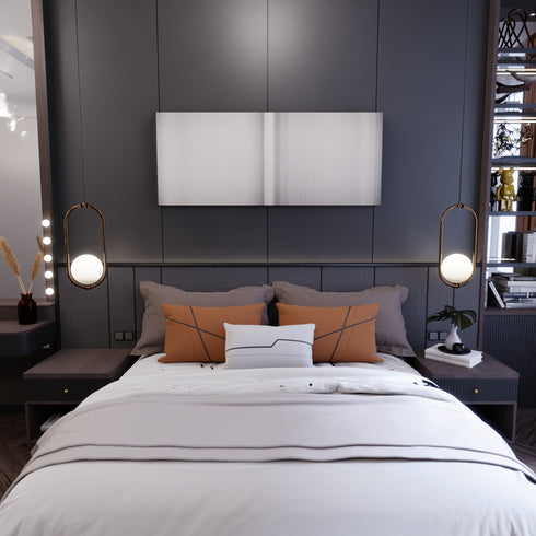 Bedroom interior with Billie-Eilish-When-the-partys-over Frome on the wall