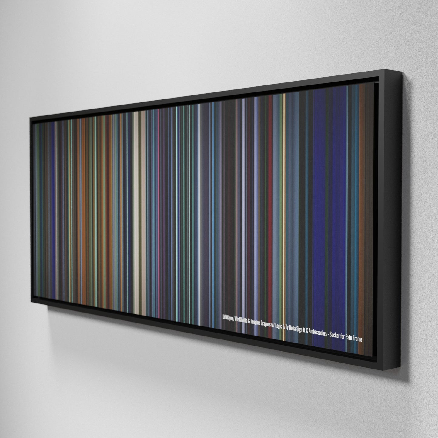 Side view of Framed Buff's of Lil-Wayne-Wiz-Khalifa-Imagine-Dragons-Logic-Ty-Dolla-$ign-ft-X-Ambassadors-Sucker-for-Pain Frome on the wall