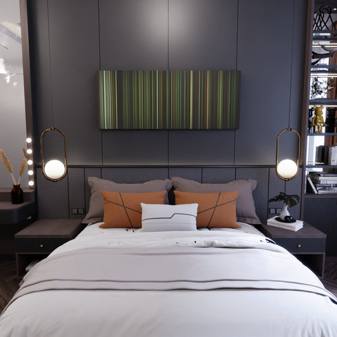 Bedroom interior with Ricardo-Arjona-Historia-De-Taxi Frome on the wall