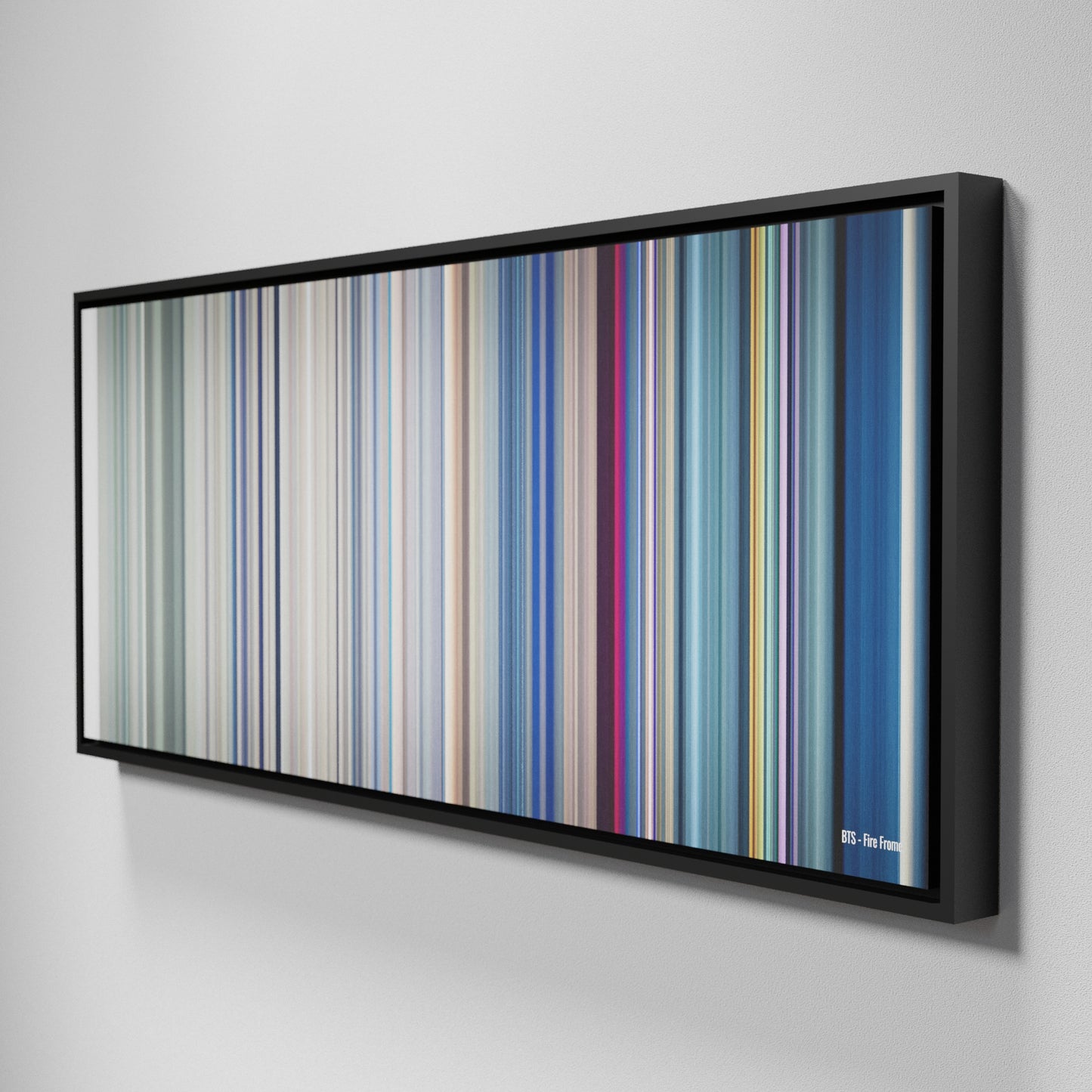 Side view of Framed Buff's of BTS-Fire Frome on the wall