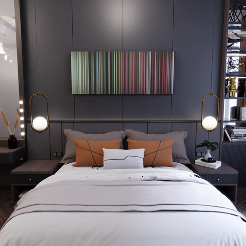 Bedroom interior with Silvestre-Dangond-Nicky-Jam-Casate-Conmigo Frome on the wall