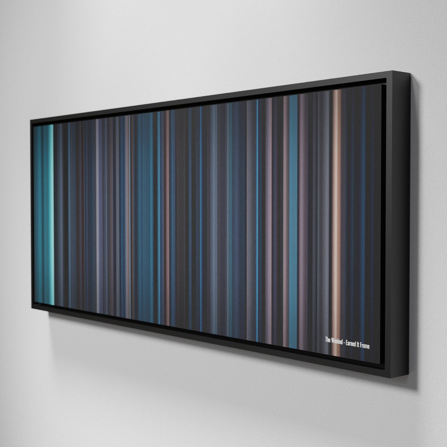 Side view of Framed Buff's of The-Weeknd-Earned-It Frome on the wall