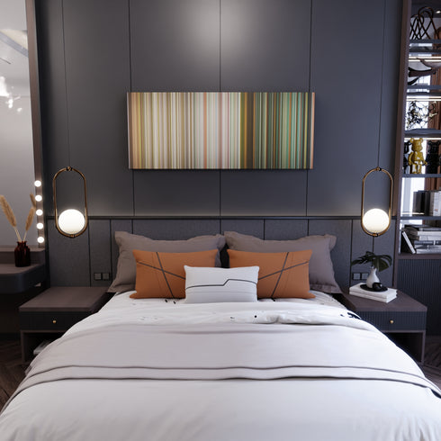 Bedroom interior with Britney-Spears-Baby-One-More-Time Frome on the wall