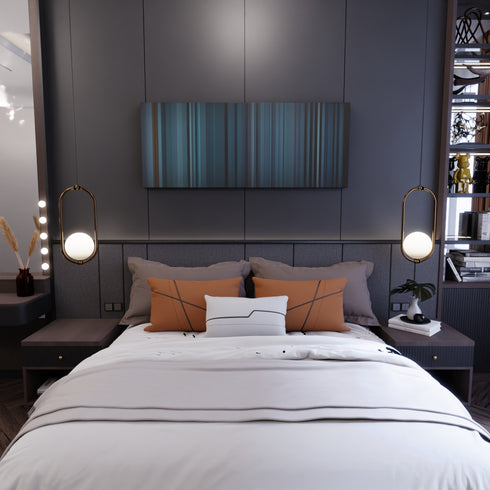 Bedroom interior with Sam-Smith-Normani-Dancing-With-A-Stranger Frome on the wall