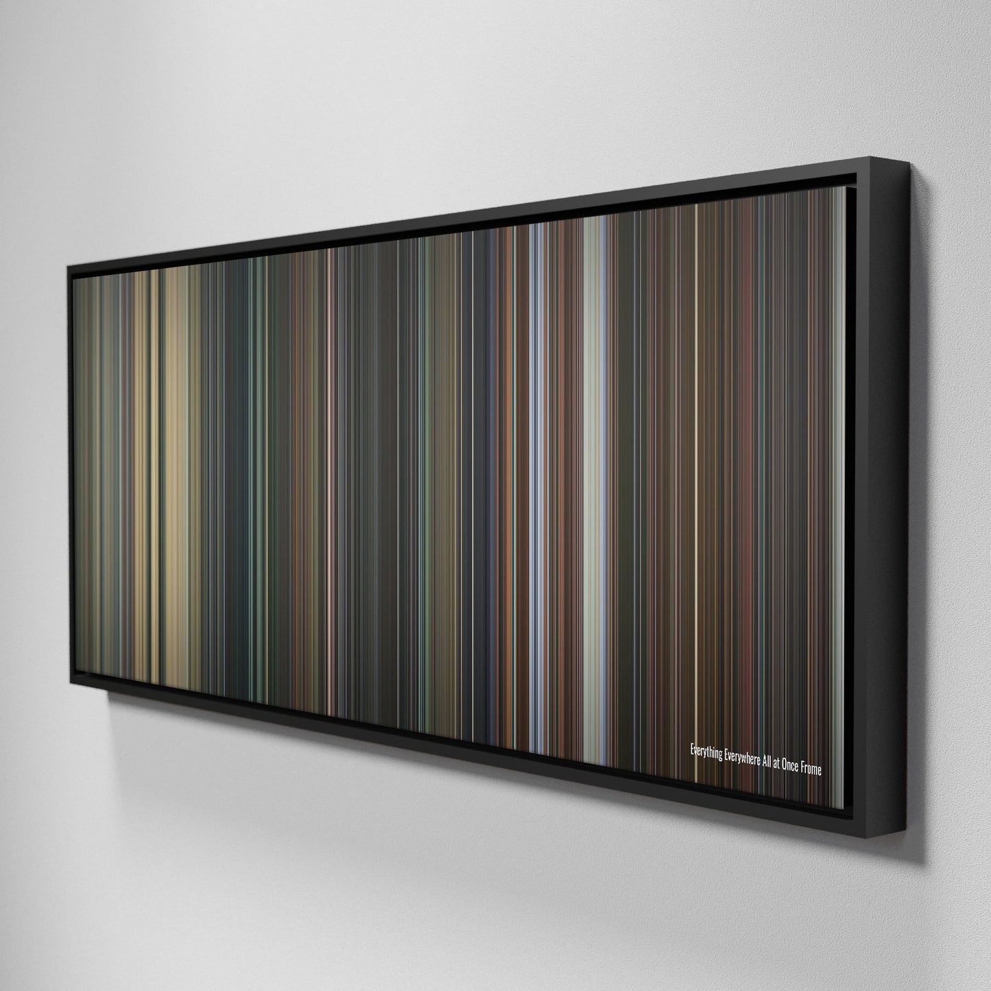 Side view of Framed Buff's of everything.everywhere.all.at.once Frome on the wall