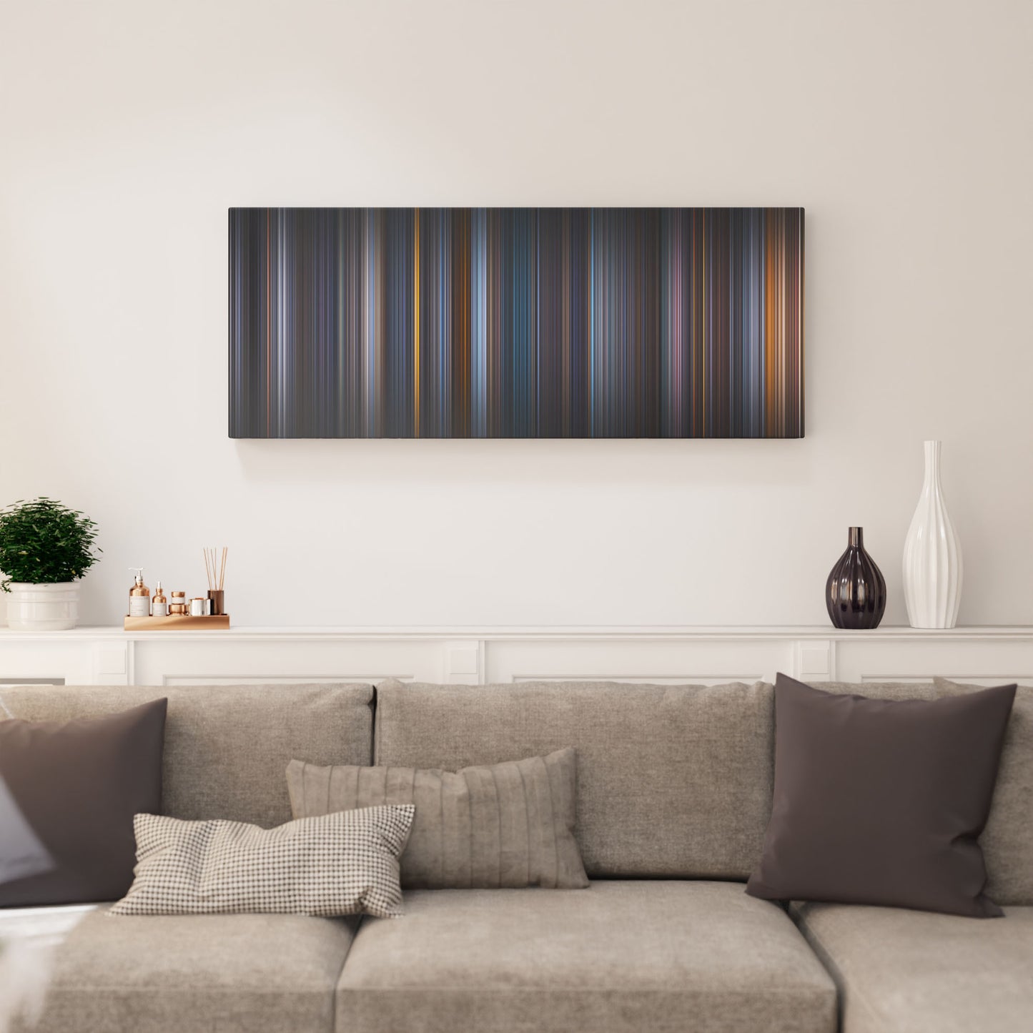 Living room interior with equilibrium Frome on the wall