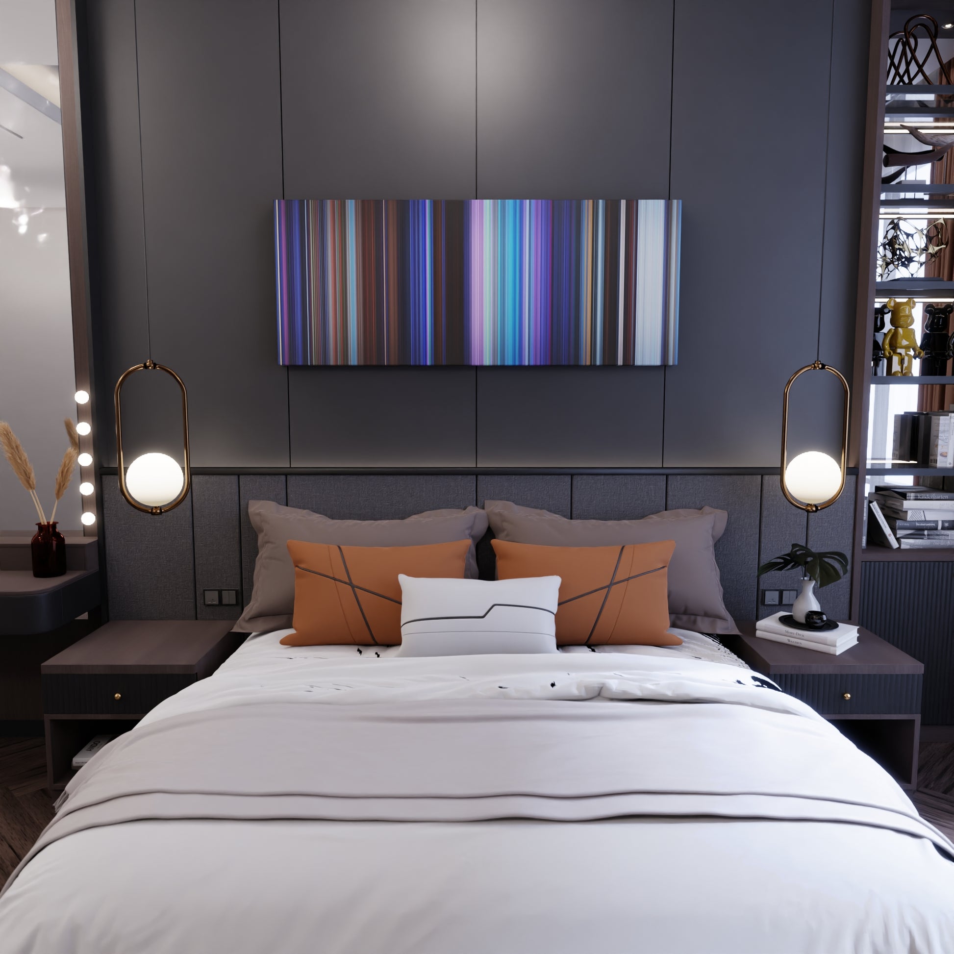 Bedroom interior with Frozen Frome on the wall