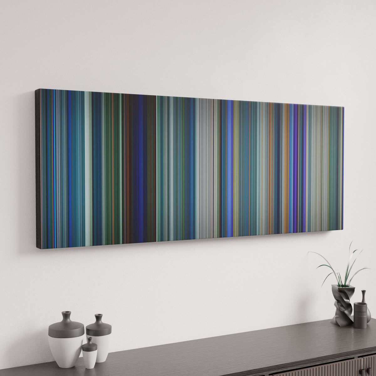 Avatar canvas art in modern interior - movie color palette