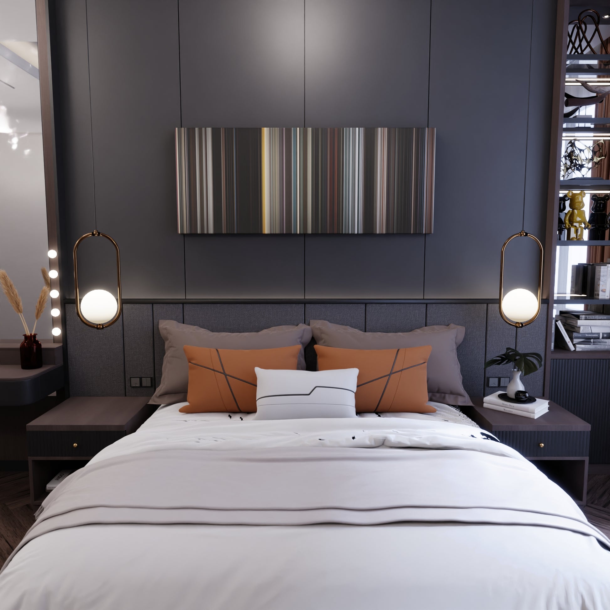 Bedroom interior with Iron Man Frome on the wall