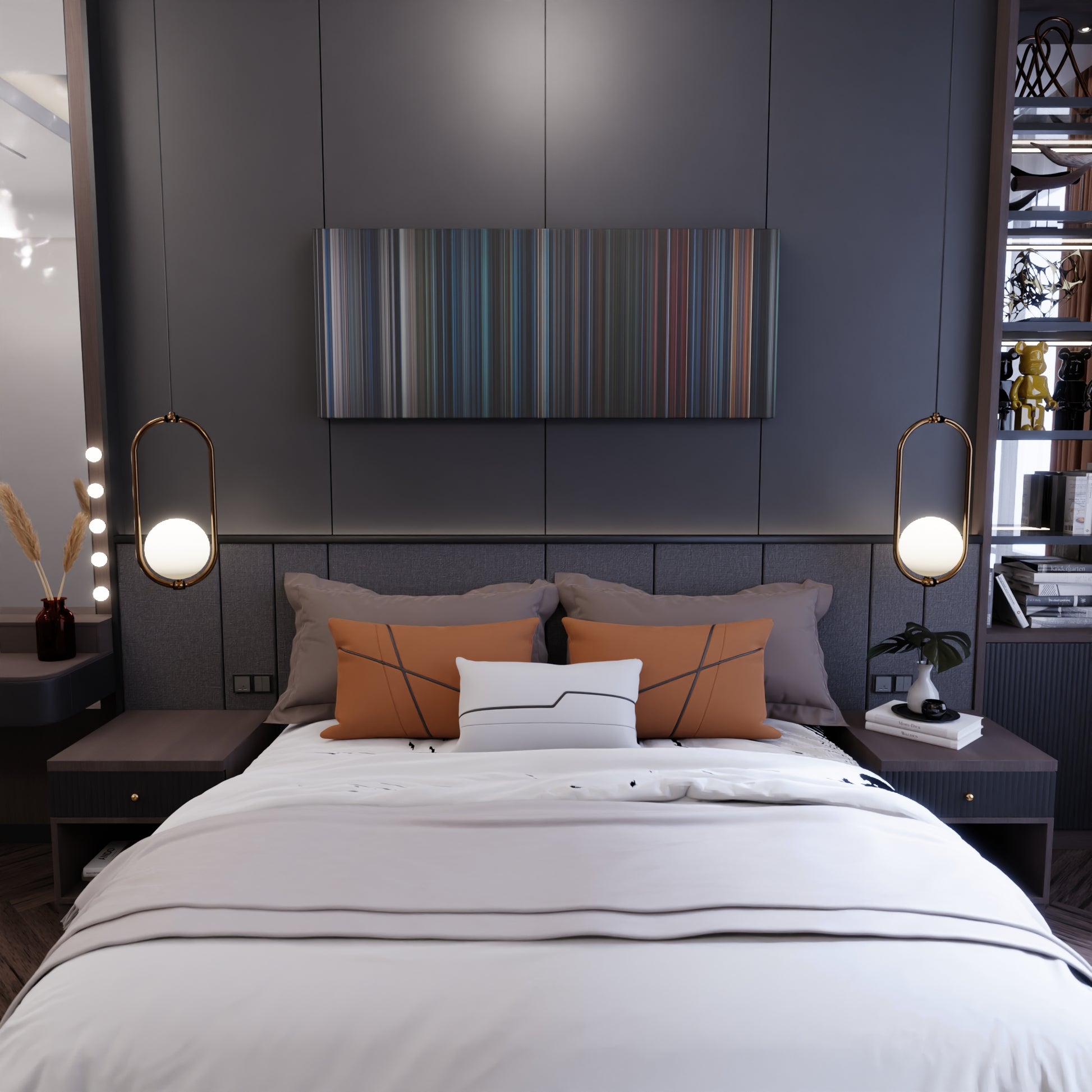 Bedroom interior with Aliens Frome on the wall