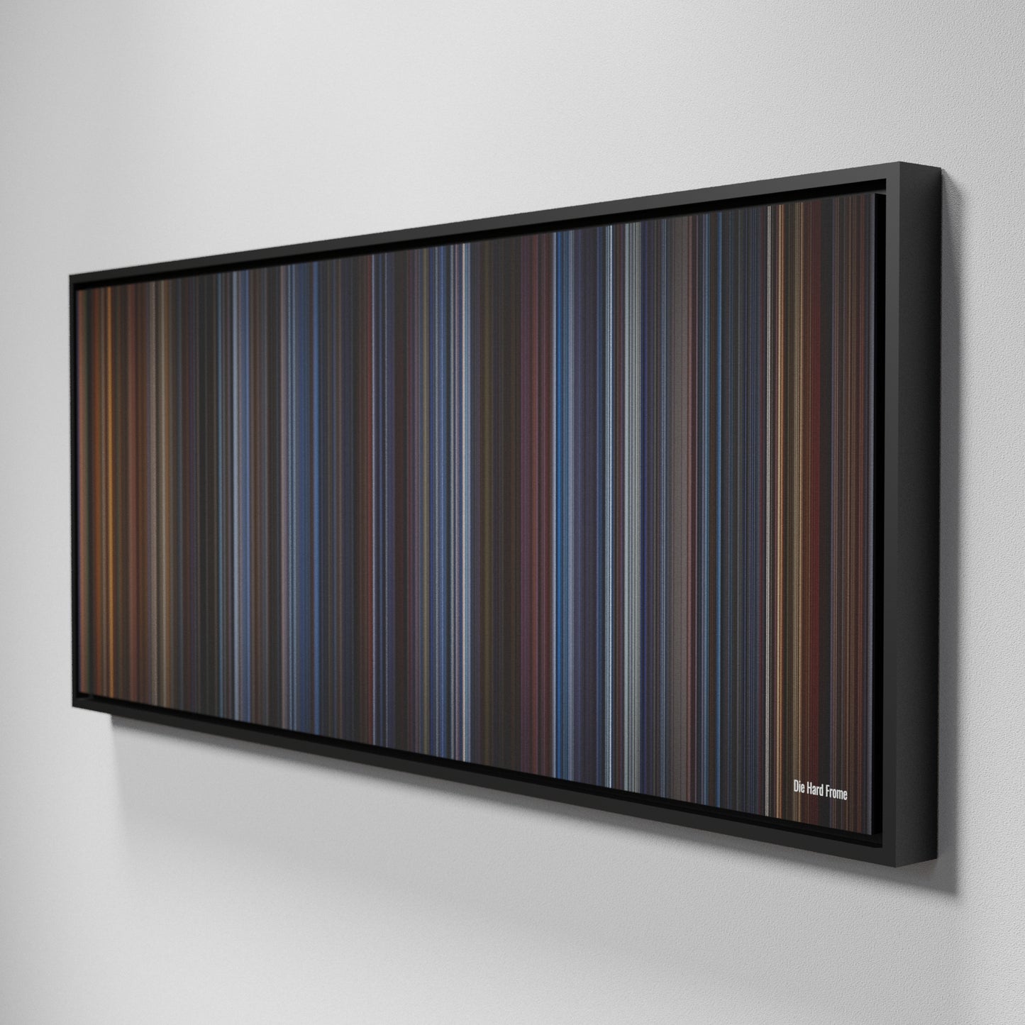 Side view of Framed Buff's of Die Hard Frome on the wall