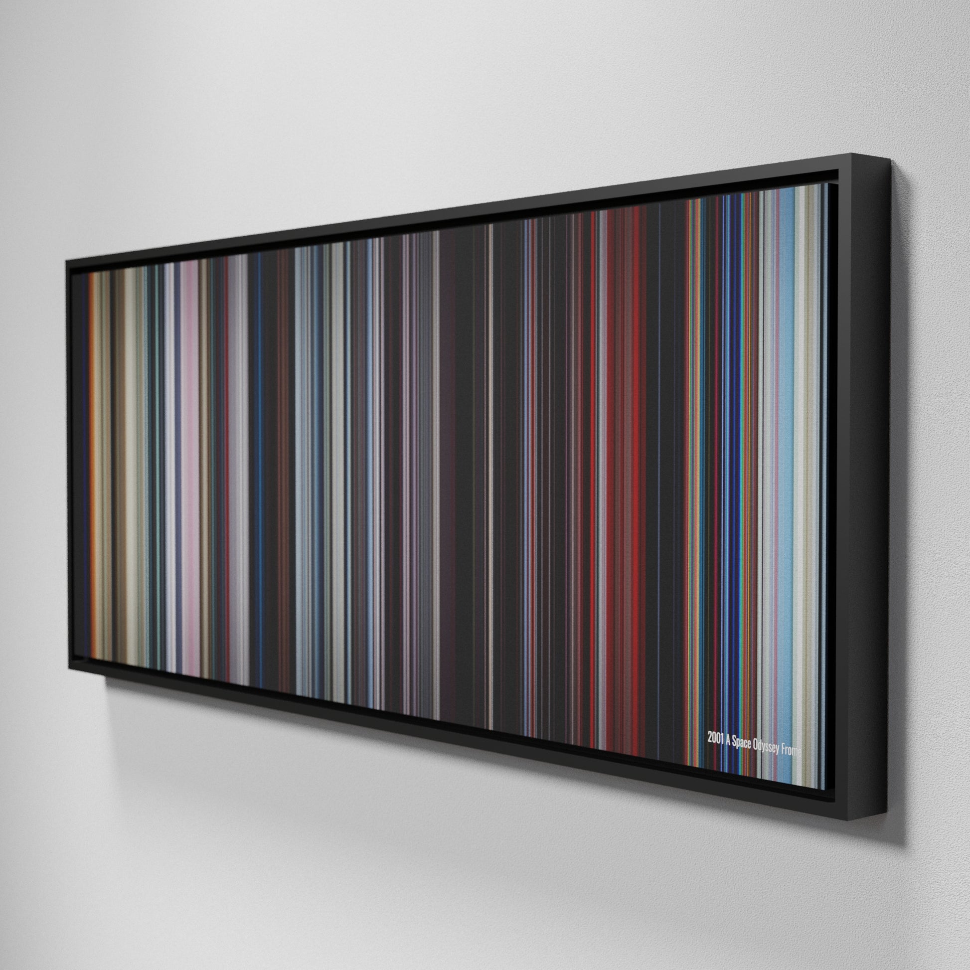 Side view of Framed Buff's of 2001: A Space Odyssey Frome on the wall