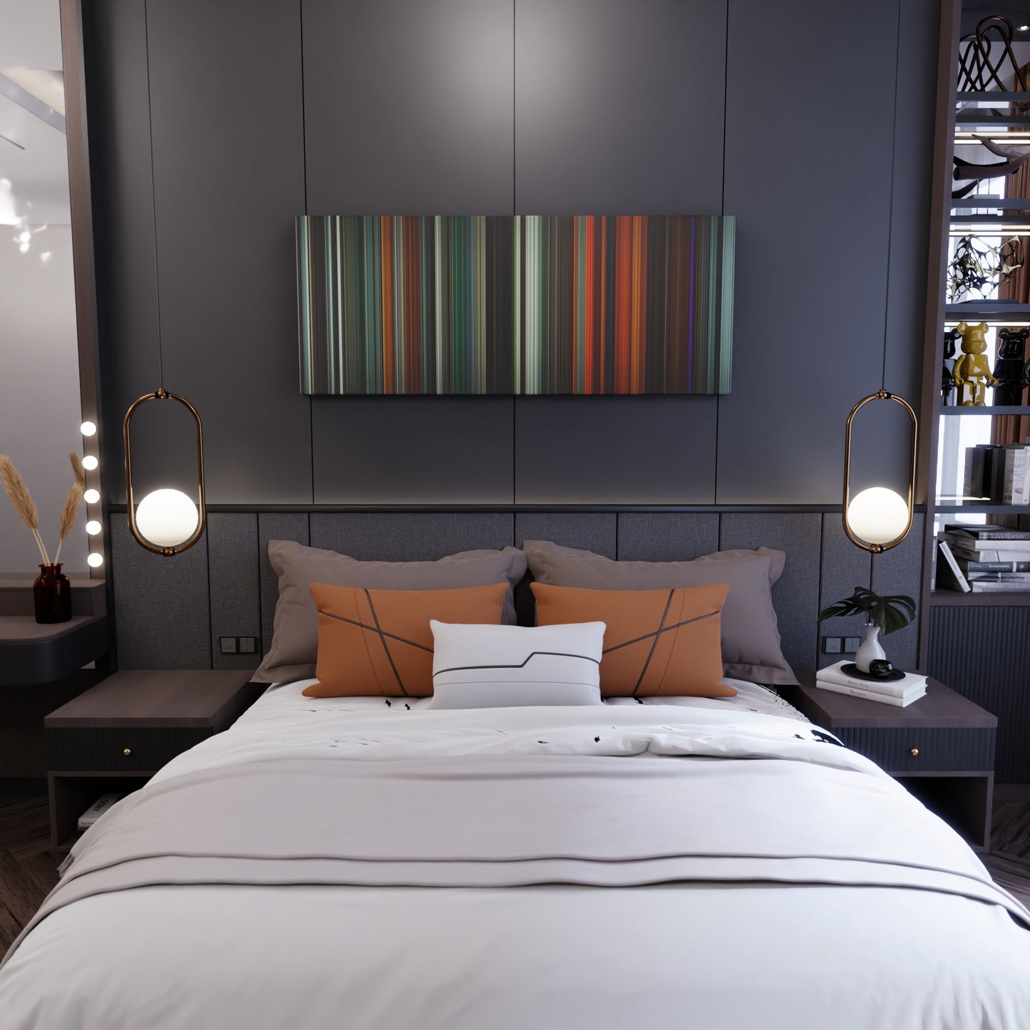 Bedroom interior with Blade Runner 2049 Frome on the wall