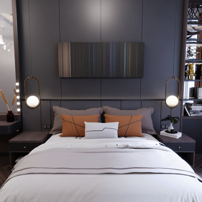 Bedroom interior with Quarantine Frome on the wall