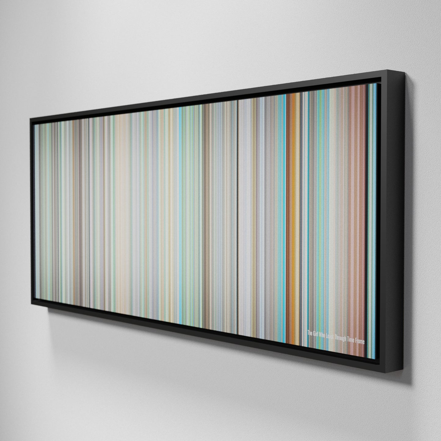 Side view of Framed Buff's of The Girl Who Leapt Through Time Frome on the wall