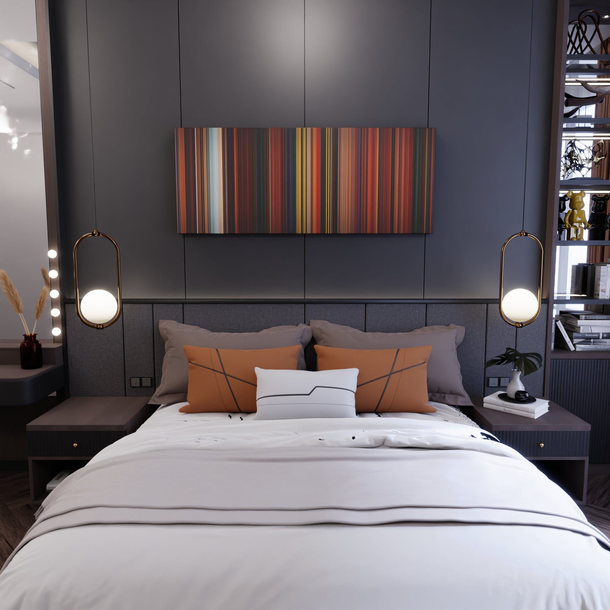 Bedroom interior with Anastasia Frome on the wall