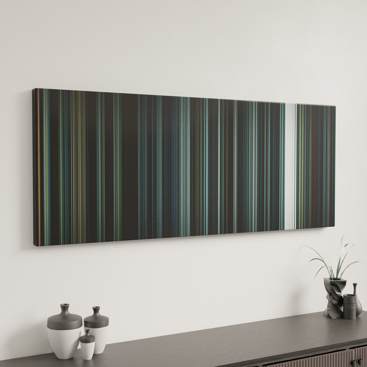 Arrival canvas art in modern interior - movie color palette