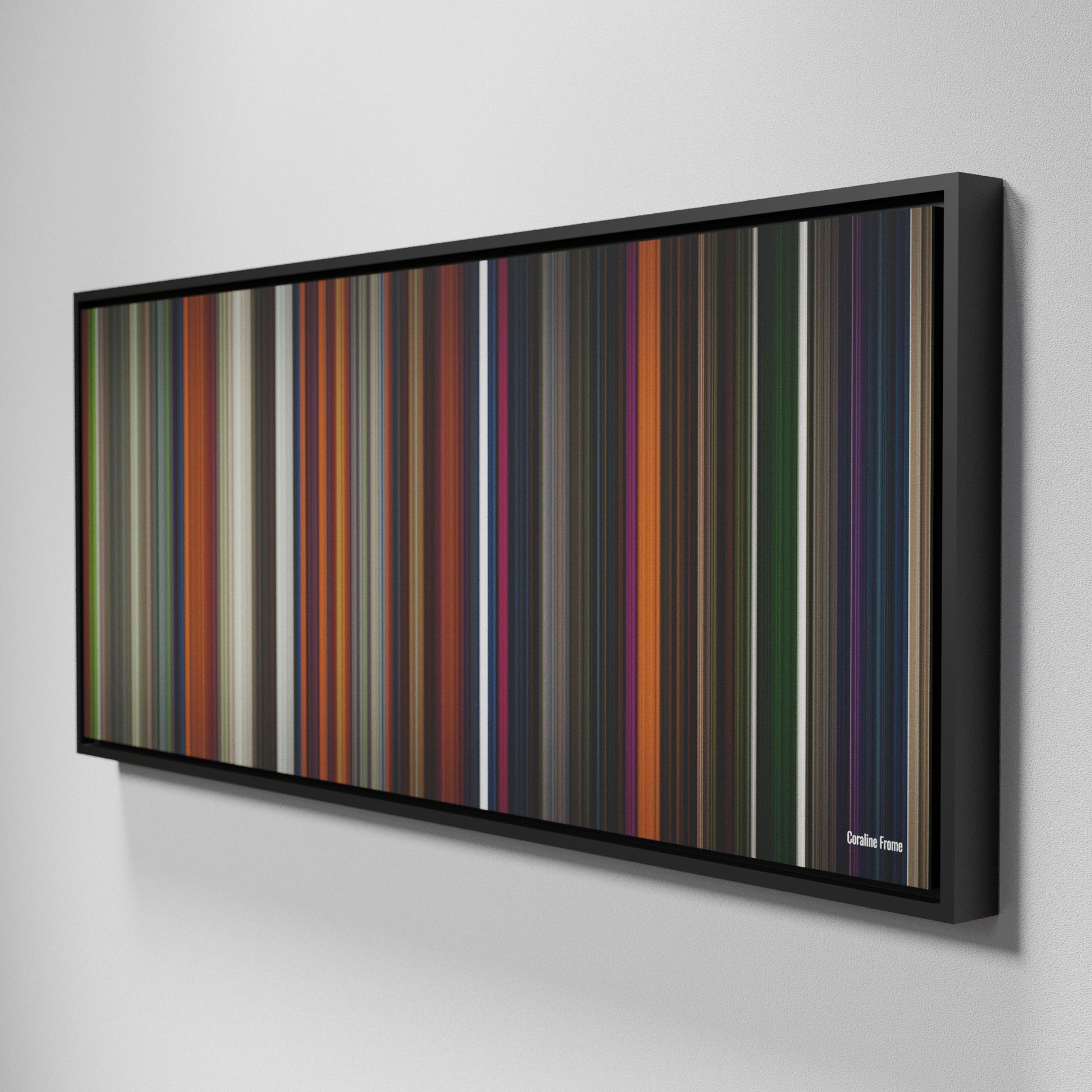 Side view of Framed Buff's of Coraline Frome on the wall