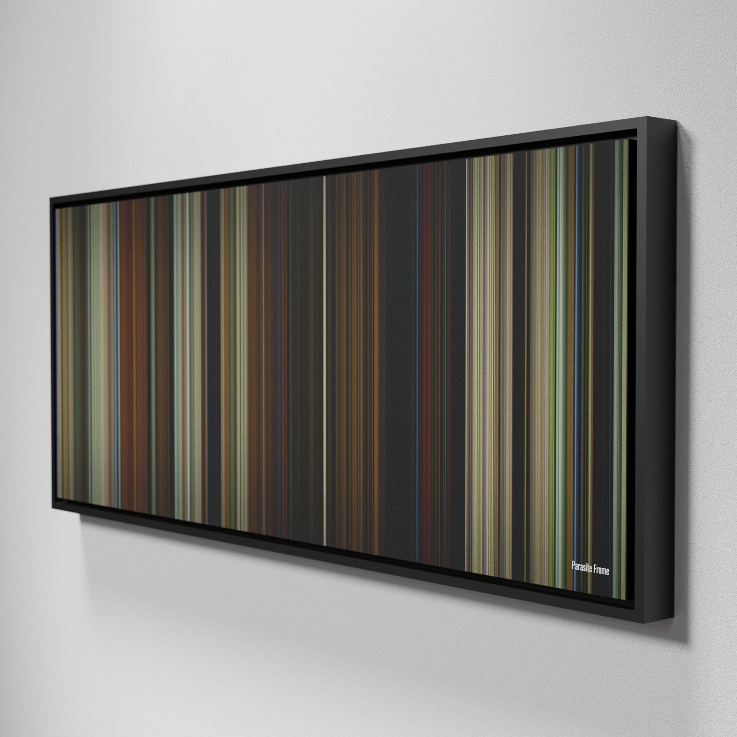 Side view of Framed Buff's of Parasite Frome on the wall