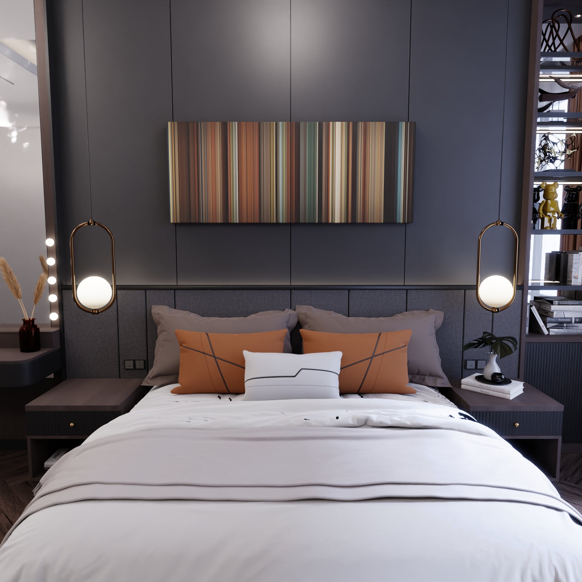 Bedroom interior with Pride & Prejudice Frome on the wall