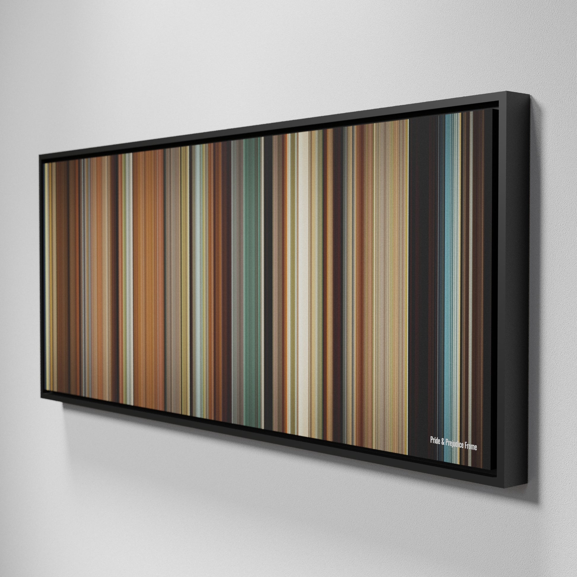 Side view of Framed Buff's of Pride & Prejudice Frome on the wall