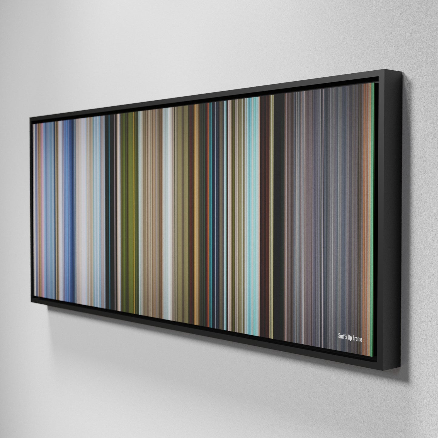 Side view of Framed Buff's of Surf's Up Frome on the wall