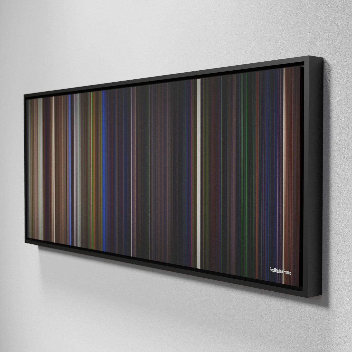 Side view of Framed Buff's of Beetlejuice Frome on the wall