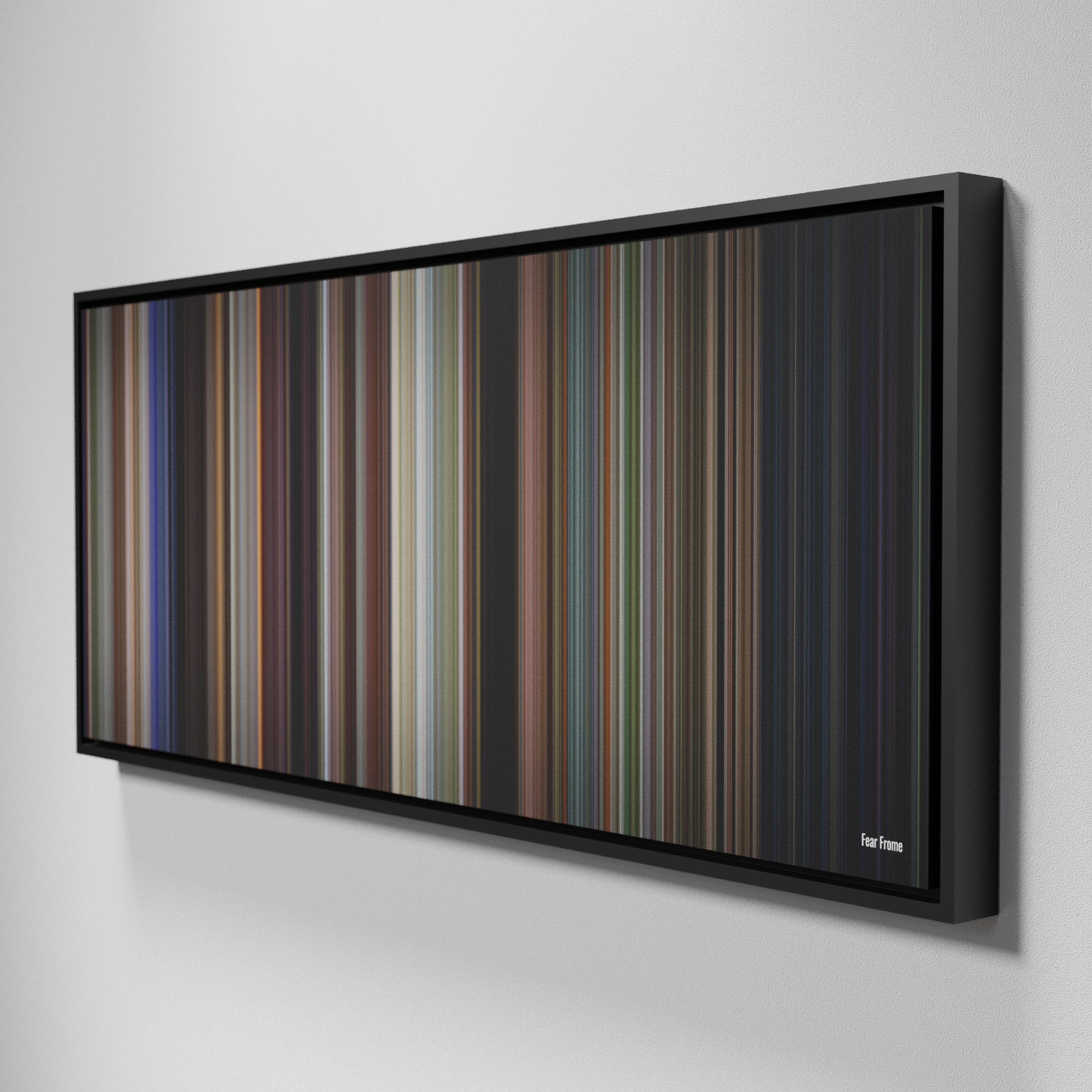 Side view of Framed Buff's of Fear Frome on the wall