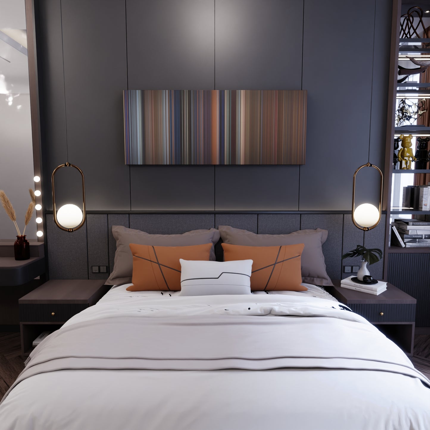 Bedroom interior with National Lampoon's Christmas Vacation Frome on the wall