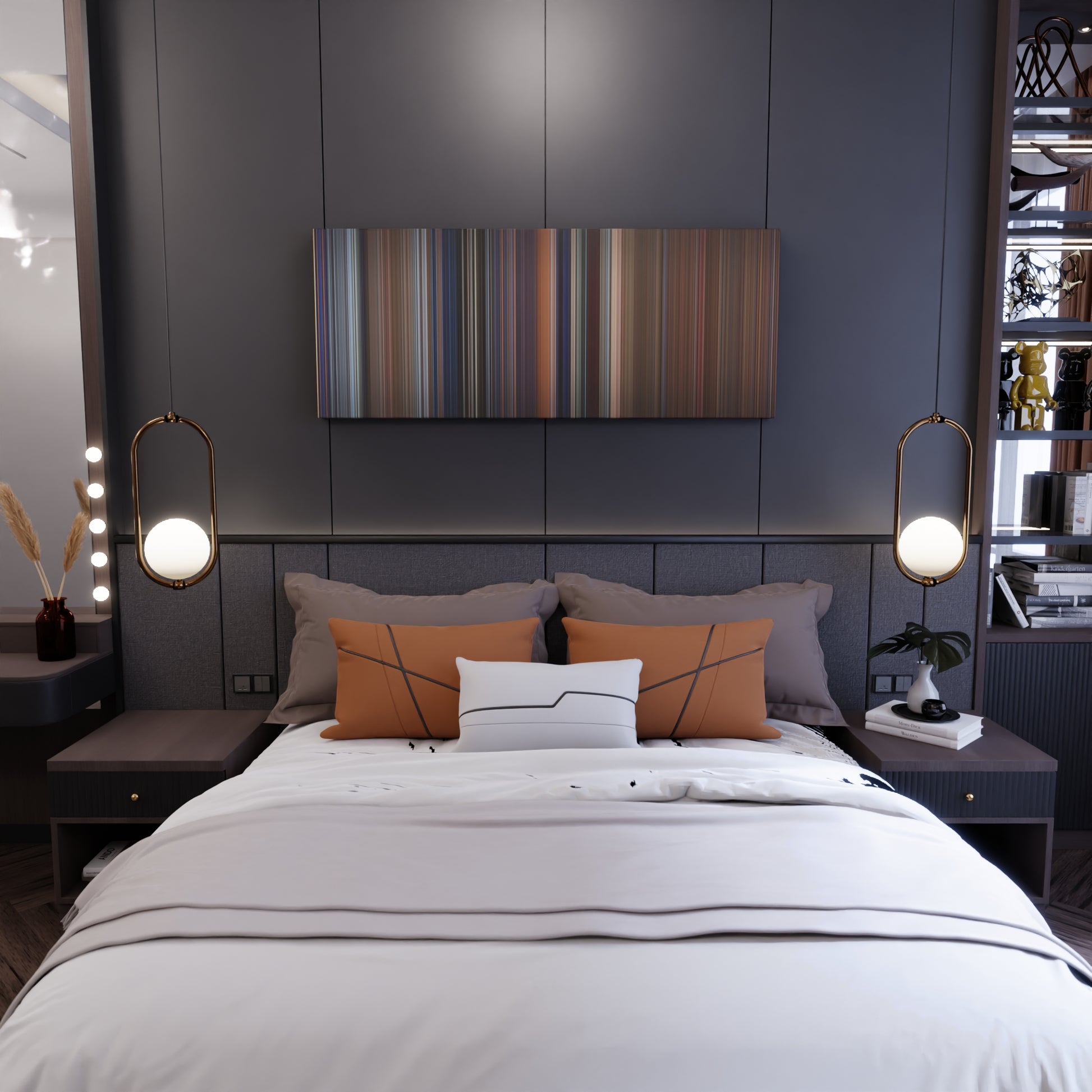 Bedroom interior with National Lampoon's Christmas Vacation Frome on the wall