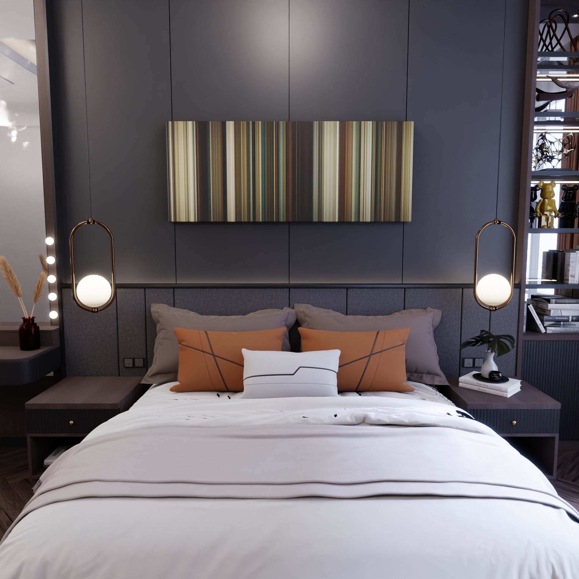 Bedroom interior with No Country for Old Men Frome on the wall