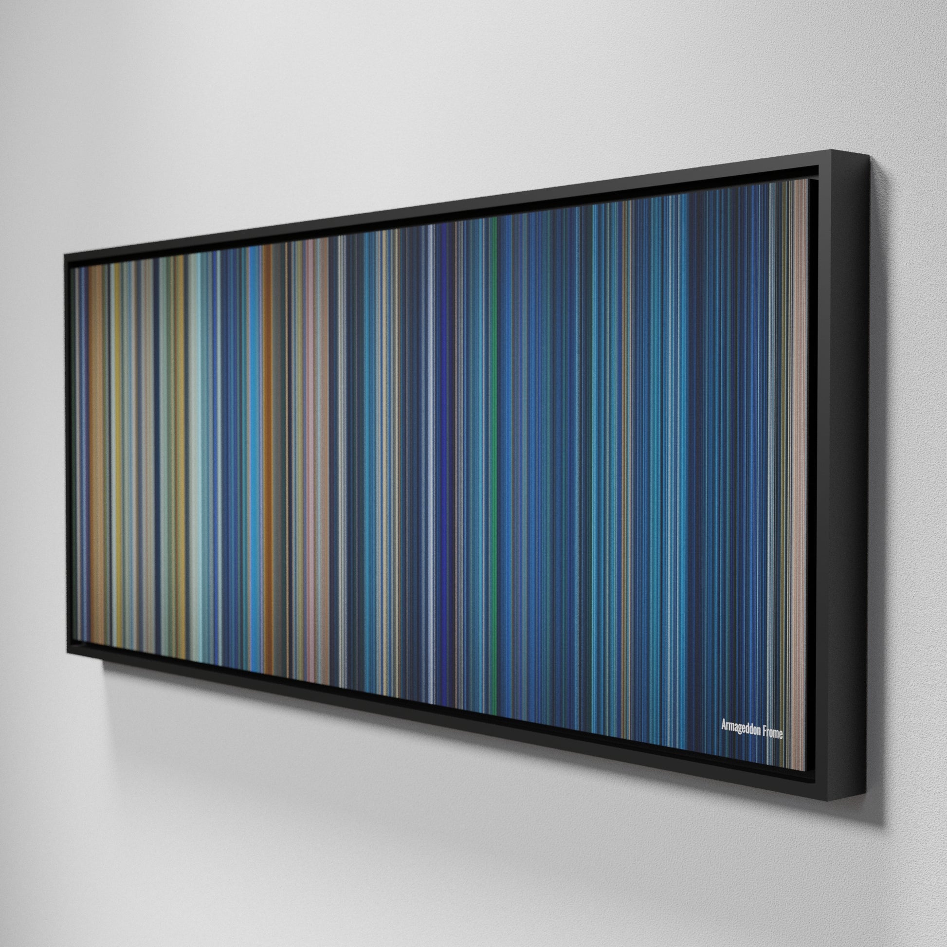 Side view of Framed Buff's of Armageddon Frome on the wall