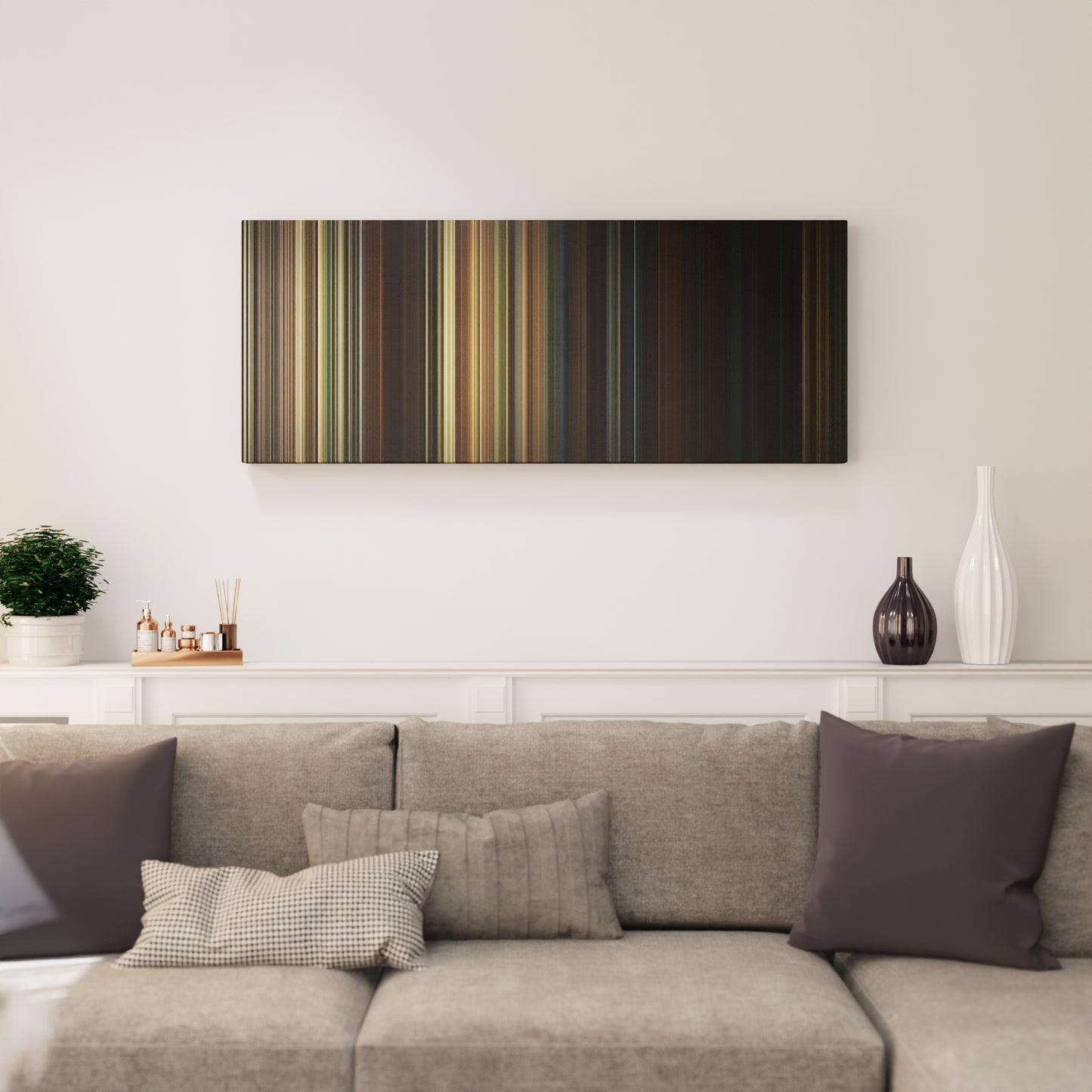 Living room interior with A Quiet Place Frome on the wall