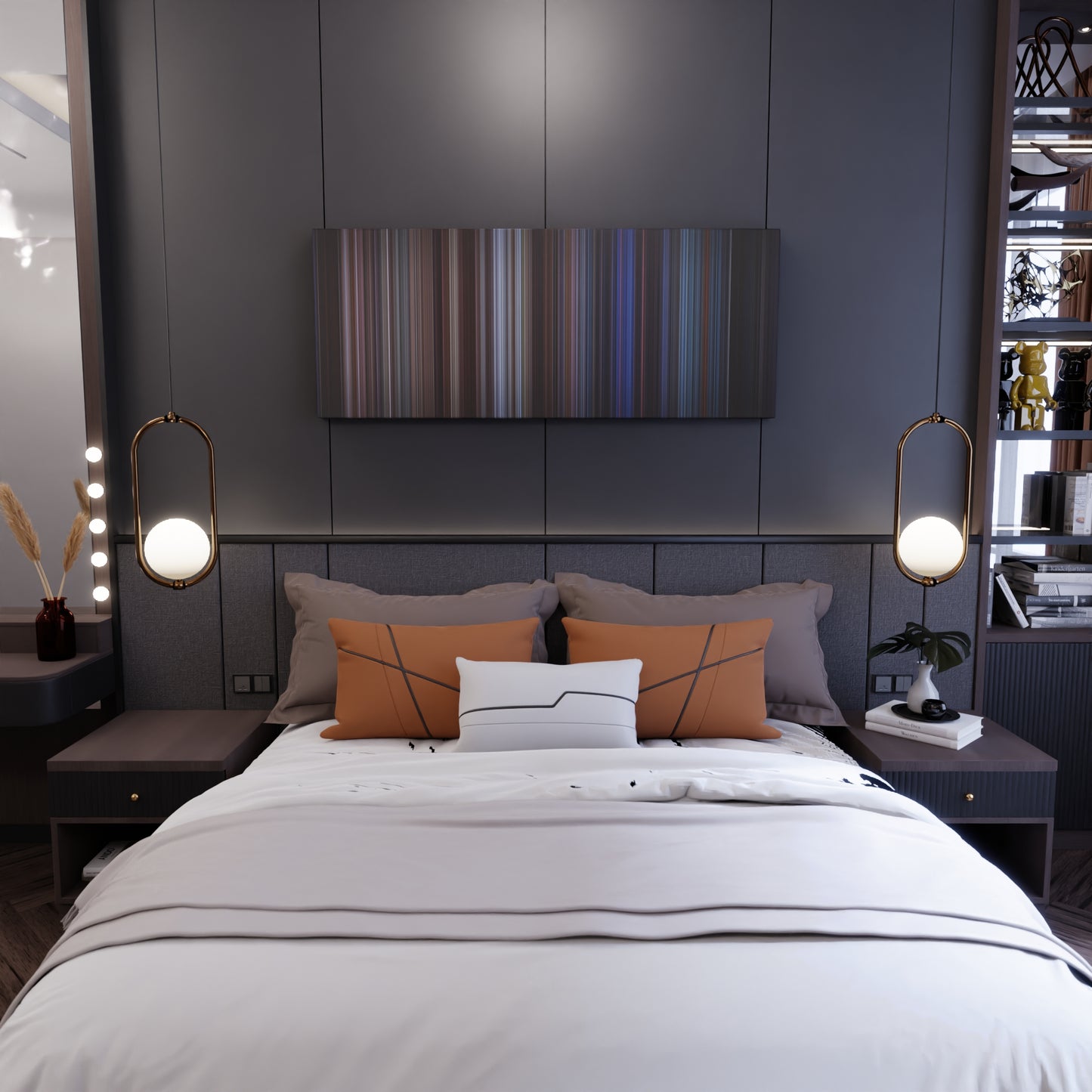 Bedroom interior with Dante's Peak Frome on the wall