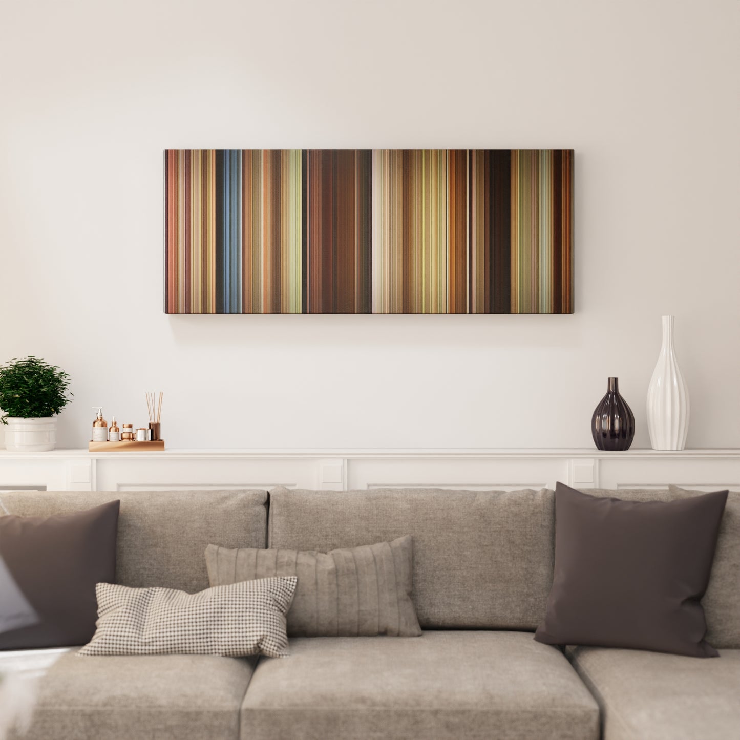 Living room interior with A River Runs Through It Frome on the wall