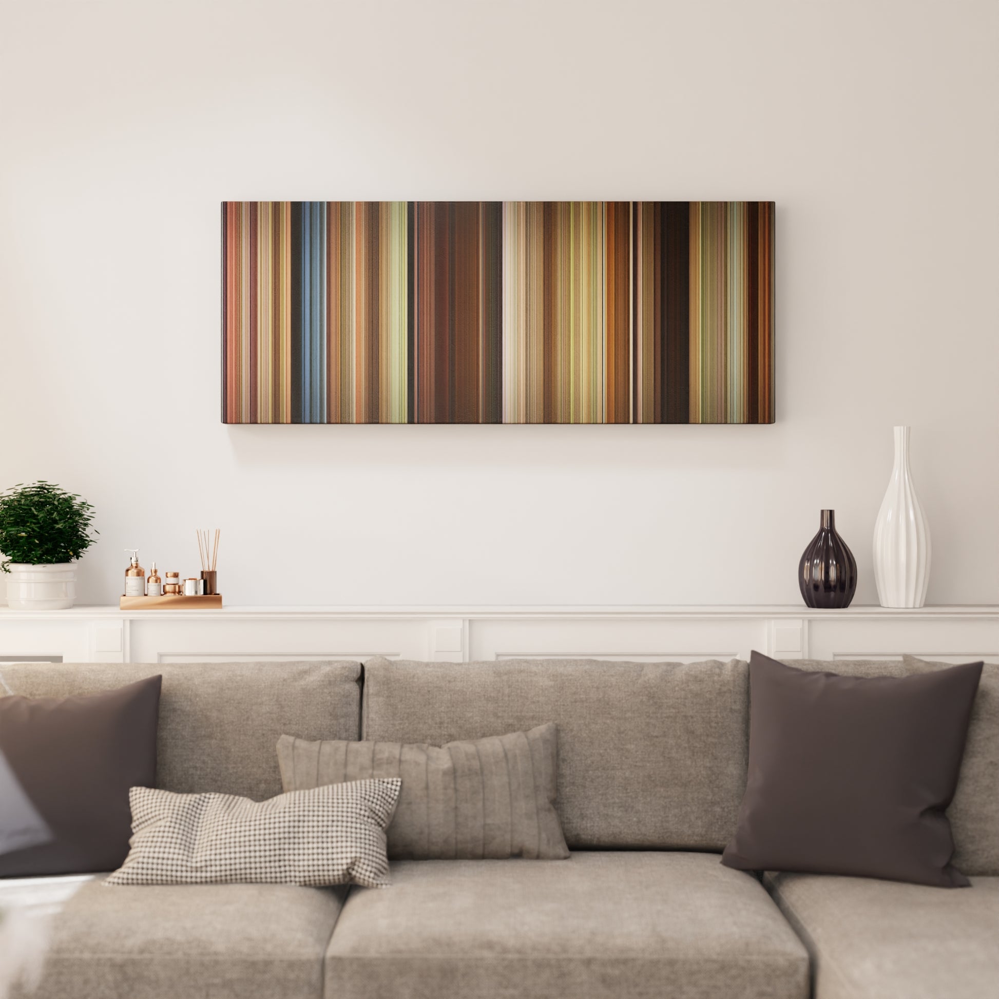 Living room interior with A River Runs Through It Frome on the wall