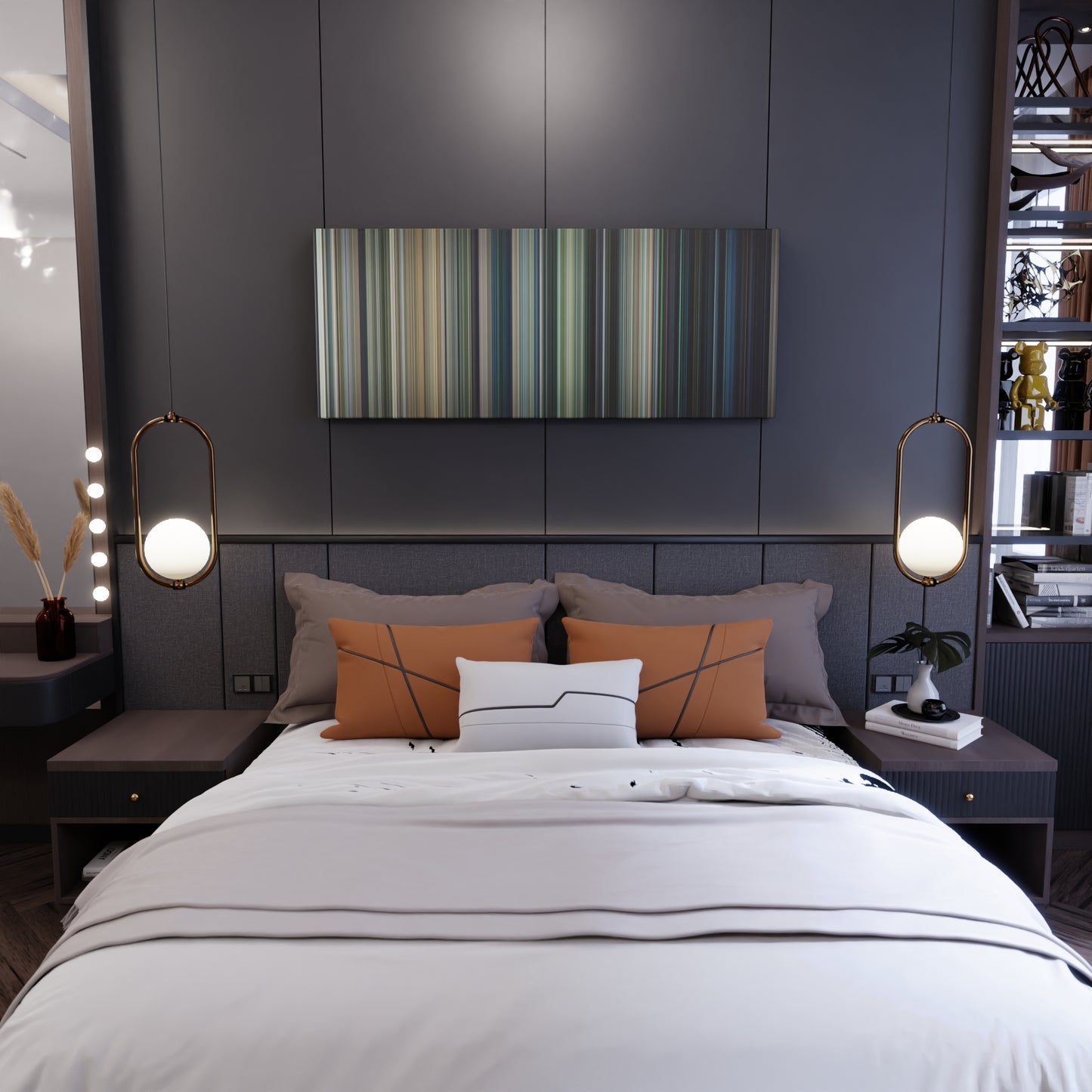 Bedroom interior with Jurassic World Frome on the wall